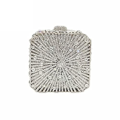 Niedliche Damen-Clutch-Abendtasche mit Kristallen, für Hochzeit, Party, Cocktail, Strass, Handtaschen und Geldbörsen, silber, Mini Square