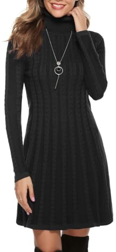 Gyabnw Vestido de Punto para Mujer Elegante Vestido de Suéter de Cuello Alto Jersey de Manga Larga de Una Línea para Otoño Invierno