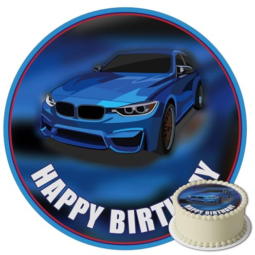 J&M DECO Tortenaufleger Auto – essbare Tortendeko Ø 20 cm – Tortenbild mit Rennauto-Motiv für Jungengeburtstag – Kuchendekoration aus Zuckerpapier – gebrauchsfertig