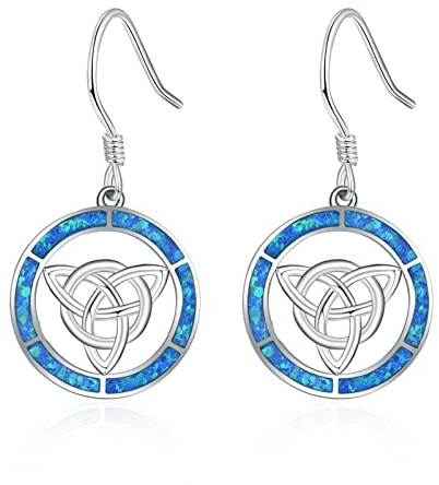 KINGWHYTE Keltische Ohrringe Sterling Silber Keltischer Blau Opal Ohrhänger Opal Schmuck Geschenke für Frauen Mädchen Mutter Tochter