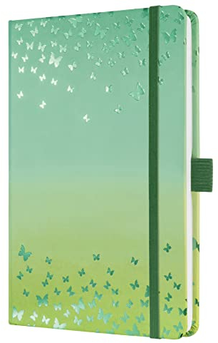 SIGEL JN347 Notizbuch A5 liniert grün, Tagebuch Jolie, Hardcover, Gummiband, Stiftschlaufe, Einstecktasche, aus nachhaltigem Papier