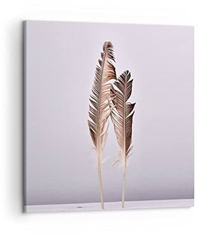 Wandbilder Dekoration Wohnzimmer Zwei Federn Flieder Bilder auf Leinwand 50x50cm Leinwandbild mit Rahmen Schlafzimmer Küche Deko Wand Kunstdruck Art Klein Wanddeko Bild Wall Decor Canvas AC50x50-4335