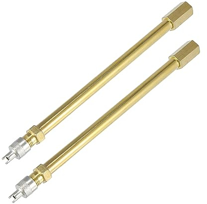 X AUTOHAUX 2pcs 140mm/5.51 Long Brass Auto Tire Valve Extension Adaptor Air Tyre Stem Extender Inflation Stright Bore for Car Truck Motorcycle Bike Scooter