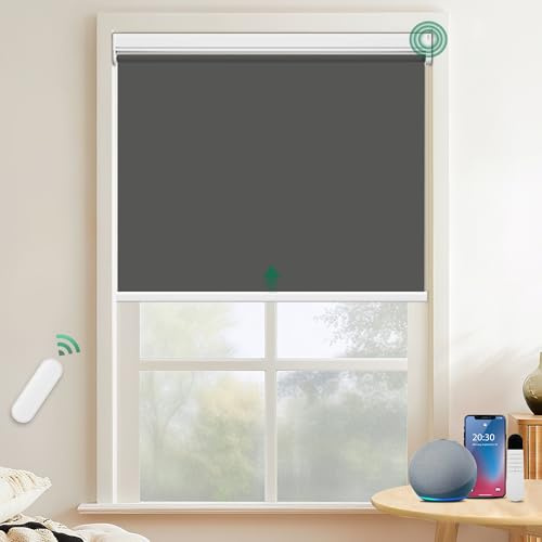 Allesin Elektrische Rollos mit Fernbedienung, Anthrazit Verdunklungsrollo, B75 x H130 cm Anthrazit, Klemmträger Ohne Bohren & Mit Bohren, Fensterrollo Innen 100% Sonnenschutz