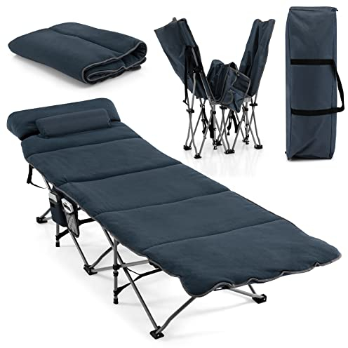 GOPLUS Klappbares Campingbett mit Abnehmbarer Matratze & Kissen, tragbares Schlafbett, Feldbett für Erwachsene und Kinder, für Camping, Reisen, Nickerchen im Büro, Zuhause (Blau)