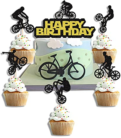26 Piezas Toppers de Magdalena de Bicicleta Toppers de Pastel de Bicicleta Decoración de Bicicleta Decoración de Tarta de Bicicleta de Purpurina para Fiesta de Cumpleaños Temática de Bicicleta