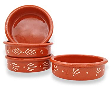 Portuguese Pottery Terracotta Glazed Clay Crème Brulée Dish Ramekins - Set of 4