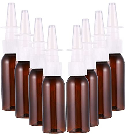 FRCOLOR Lot de 8 flacons vaporisateurs nasaux ronds à épaule en verre Nebulizador marron en verre vaporisateur petit flacon pulvérisateur pour le nez Bouteille de pulvérisation nasale vide Pompe