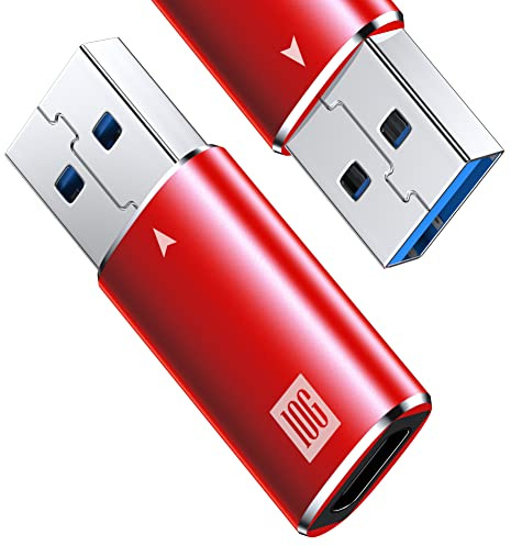 [10Gbps] Adaptador USB C Hembra a USB Macho, USB 3.1 A a USB C Super Speed Adaptador para iPhone 17 Air Pro Max , iphone 16 15 Plus Pro Max, Auriculares tipo C,Laptop, Cargador, Quest Link- Rojo.