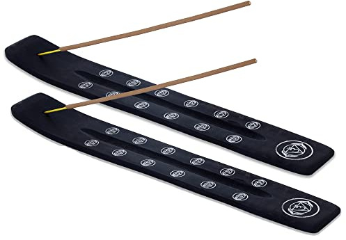 Bless-International Traditional-Handmade-Burner Wooden-Incense-Stick-Holder Ash-Catcher-Stand For-Aromatherapy-Meditation-Yoga (Black Strength) 10 Inches, Pack of 2
