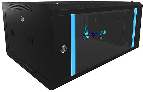 Extralink Baie de Brassage 19 Pouces 4U - Armoire réseau 450mm de Profondeur pour Montage Mural ou au Sol, Charge admissible 60kg, Porte en Verre trempé, Ouverture Frontale et arrière, Noir