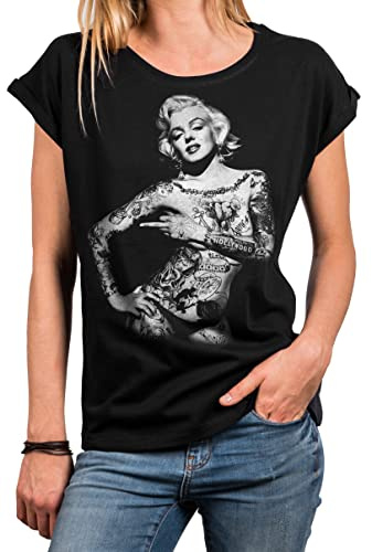 MAKAYA Rockige Damenshirts Große Größen Tattoo Motiv Sommer Top Oversize Tunika Damen