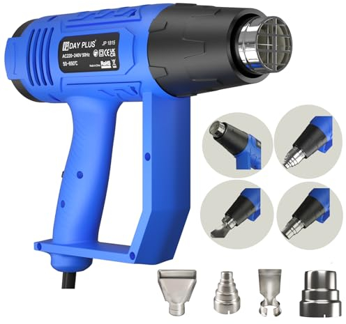 2000W Décapeur Thermique, Pistolet à Faire Chaud 50-650° Température Réglable, Avec 2 Vitesses Variables, Débit d'air à Double Vitesse, 4 Buses, Décapage de Peinture Rapide