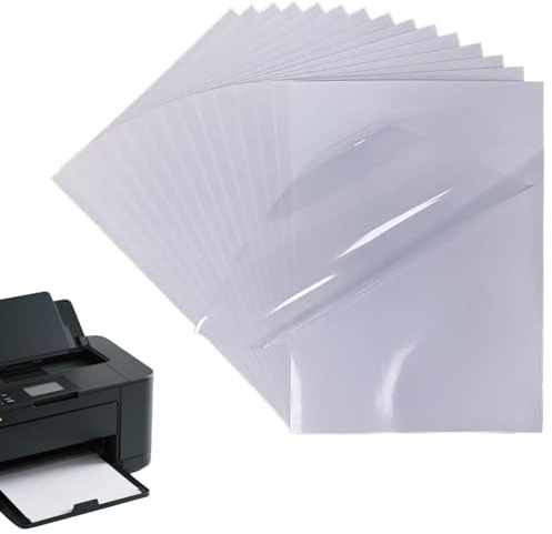 A4 klistermärkespapper för tryck, utskrivbart vinylklistermärkes papper, A4 genomskinliga vinylklistermärken, pappersklistermärken, fungerar med de flesta bläckstråleskrivare och laserskrivare, 20 st