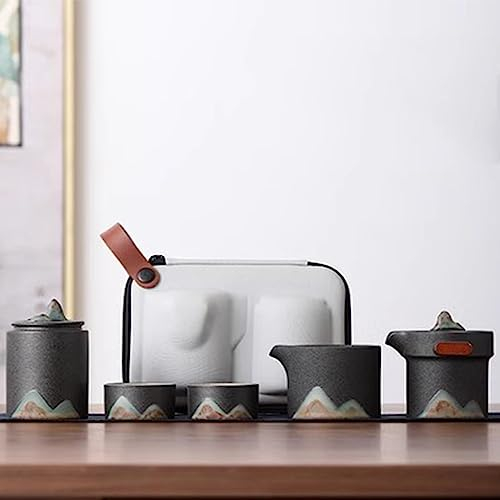 EMYJAY Service À Thé Chinois Traditionnel, Service À Thé Japonais Portable Service À Thé Chinois Gungfu Voyages Petite Théière Stockage Monobloc for Bureau Intérieur (Color : Black)