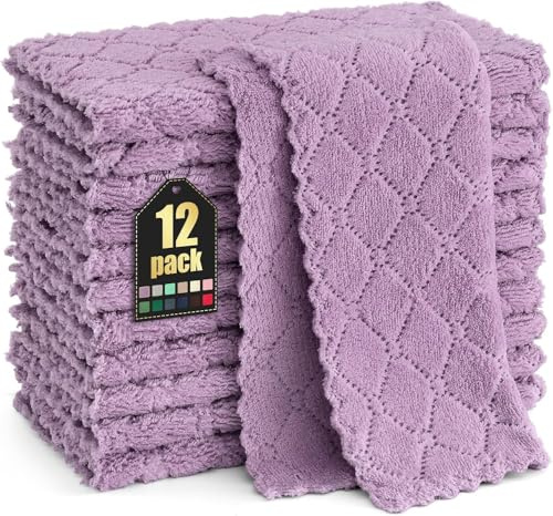 Moosfor Mikrofasertücher 12 Stück 25x25 cm spüllappen Putzlappen Lila | Weiche Fusselfrei Waschbar Geschirrtücher, Reinigen Geschirr & Küchenflächen, Ideal für Küche & Tägliche Haushaltsreinigung.