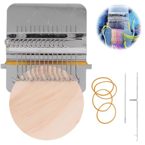 Tissting Mini Handwebstuhl Set mit 14 Haken und Holzbrettern - Kompaktes DIY Webwerkzeug für Stricken, Nähen und Sockenreparatur, Ideal für Kinder und Anfänger