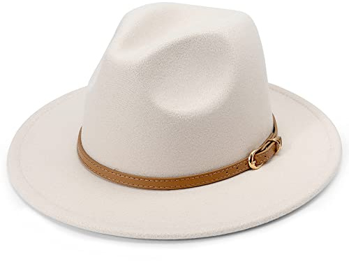DRESHOW Wide Brim Hat Fedora for Women Belt Buckle Retro Panama Floppy Hat
