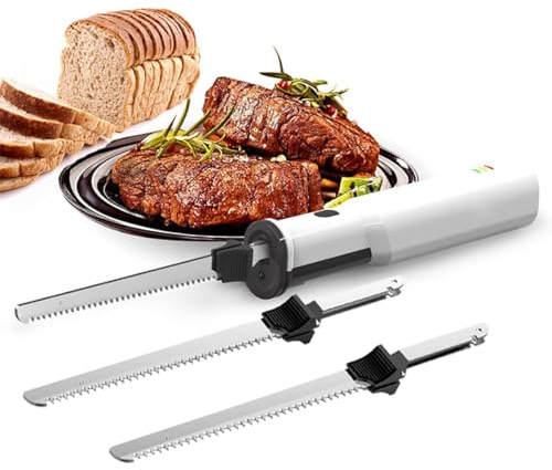 Coltello Elettrico per Carne Senza Fili - Affetta con Precisione e Facilità, 2 Lame Seghettate in Acciaio Inossidabile - Ideale per Carne, Pollame e Pane - Rilascio del Grilletto con Blocco di