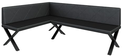FURNISTAR Eckbank Akiko Metal X - Eckbankgruppe für Ihrem Esszimmer, Küche modern, Sitzecke, Essecke. Perfekt für Küche, Büro und Rezeption. Solide und Starke Verarbeitung. (142x196-Links-Soft11)