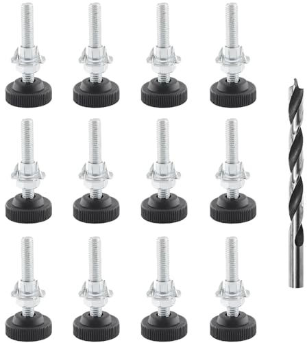 TOKSEO 12 piedini regolabili per mobili, vite di regolazione M8 x 50 mm, piedini di livellamento, piedini regolabili in altezza con dadi, controdadi e punte in metallo per piedini in legno