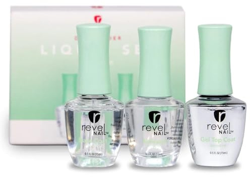 Revel Nail Sensitive Dip Powder Liquid Set - Base Coat, Activator, Gel Top Coat, Hema Free, Suitable for Sensitive Nails