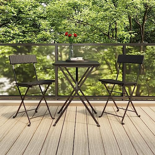 Outdoor-Möbel，Terrassenstühle für den Außenbereich，Atmungsaktive Gartenmöbel,Bistrostühle 2 Stk. Klappbar Schwarz Poly Rattan und Stahl,Outdoor Möbel Set für Rasen, Garten, Veranda, Pool, Strand