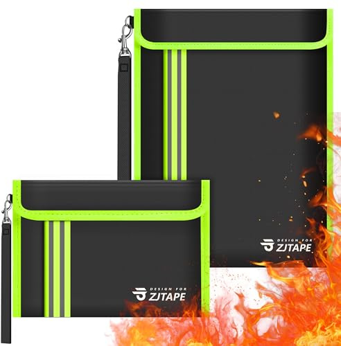 ZJTAPE Brandsäker och vattentät väska - 2 delar dokumentväska, brandsäker plånbok, skyddsväska med reflekterande remsa för pass 、 pengar 、 certifikat 、 kontrakt och värdesaker