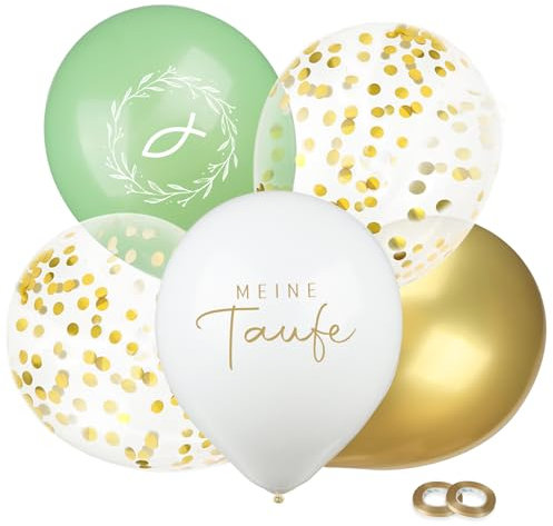 COLOFALLA 24 Stück Taufe Deko Luftballon Mädchen Pink Geschenk zur Taufe Taube Regenbogen Muster Ballon mit 2 Bänder (Gold)