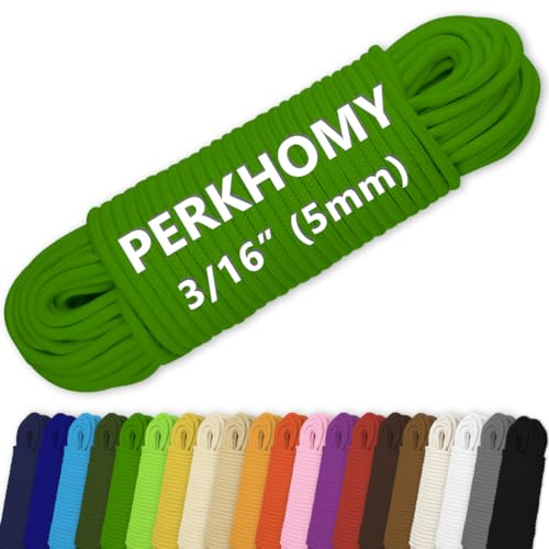 PerkHomy Cotton Rope 3/16 (5mm) 100 ft Multi Purpose Utility Diamond Braided Cord, Natural Cotton for Clothes Line Camping Crafting Flag Pole, Green