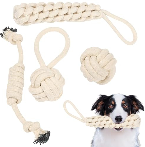 4 Stück Hundespielzeug Unzerstörbar,Hundespielzeug Set,Spielzeug Hunde zum Kauen und Tauziehen, Welpen Spielzeug für Hunde ​Zahnpflege Hundespielzeug Seil für Kleine Hunde