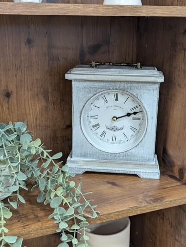 WiseAccordio Vintage French Country White Mantel Clock - Small Lightweight Decorative Bedside Table Clock for Living Room, Bedroom and Office 23cm