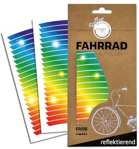Farbviereck Fahrrad Reflektoren Aufkleber 24/26/27,5/28 und 29 Komplettset Universal für 2 Laufräder Felgenrandaufkleber - Katzenaugen Ergänzung - Fahrradfelge Folie Felgenrandaufkleber