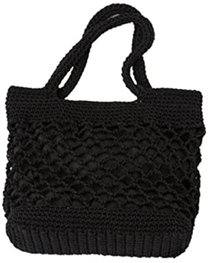 SOIMISS Handgehäkelte Schultertasche Aus Baumwolle Große Kapazität Langlebige Crossbody Strandtasche in Schwarz Modische Umhängetasche Für Freizeit Shopping Und Sommerurlaub
