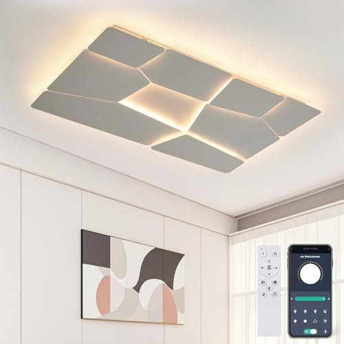 Tetipa LED Deckenleuchte Dimmbar, 90cm Deckenlampe LED Wohnzimmerlampe mit Fernbedienung APP, Stereoskopische Lampe Wohnzimmer Deckenlampe Led Aus Metall FüR Schlafzimmer KüChe Flur BüRo