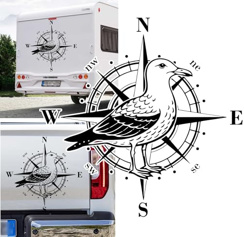 Boussole Mouette Baltique Mer du Nord Mouettes Côte Autocollant Taille et Couleur au choix Remorque Camper Caravane Autocollant de voiture Autocollant Boussole Rose des vents Camper Decal