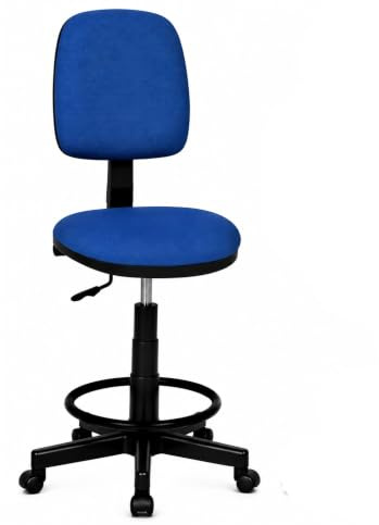 SEDIAOFFICE - Sedia con Ruote e Schienale Regolabile in Altezza e Girevole, Sgabello Cassa da Lavoro per Ufficio, Reception Parrucchiere, Sale Giochi (No Braccioli, Ruote Base, Blu Tessuto)