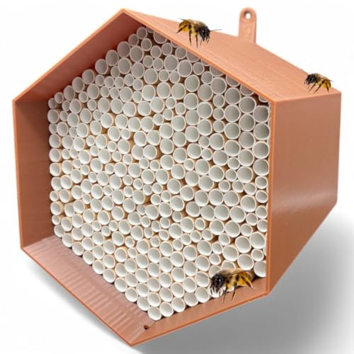 Wildbienen-Nisthilfe – absolut haltbar & wetterfest. Insektenhotel mit 300 Nisthülsen. Hochwertiges Wildbienenhotel für Gartenfreunde (Braun)