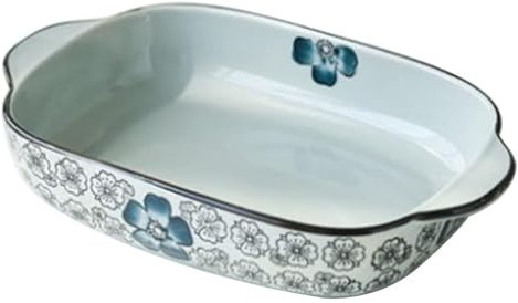 Fuente for lasaña grande y profunda, fuente for lasaña grande y profunda, fuente rectangular for lasaña con asa, fuente for horno de cerámica apilable, fuente for horno de porcelana apta for horno(Blu