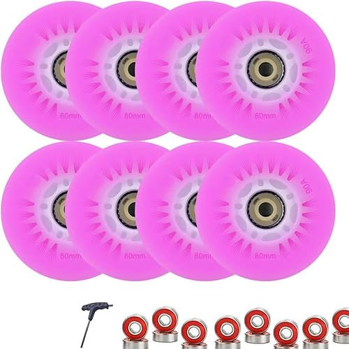 Inline Skate Rollen Beleuchtet 8er Pack mit ABEC-9 Kugellager Verschiedene Größen 64-80mm LED Beleuchtung Härte 90A (Rot, 64mm)