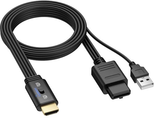 CAMWAY Convertidor N64 a HDMI – Conversión 16:9/4:3 1080P AV a HDMI Cable macho para N64/NGC/SNES, mini adaptador de audio y vídeo CVBS compuesto compatible con PAL/NTSC, Plug and Play