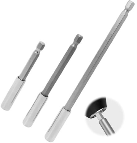 Tige d'Extension Magnétique pour Foret Électrique - Support d'Extension de Foret Hexagonal 1/4, Ensemble de 3 Pièces, Longueurs 75/100/150mm, en Acier au Carbone + CRV, pour Clés à Chocs