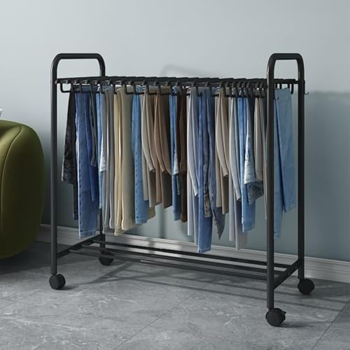 Porte-Pantalons sur Pied – Porte-Pantalons en Métal avec roulettes – Étagère De Rangement for Draps, Foulards, Foulards en Soie, Porte-Serviettes sur Pied, Cintre Facile À Installer(Black)
