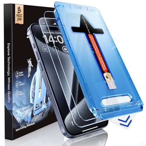 MAGIC JOHN 9H+ HD Schutzfolie für iPhone 15 Pro, 2er Set | Staub- & blasenfreie Montage, fingerabdruckabweisend, 9H+ Hartglas, kratz- & stoßfest, hüllenkompatibel, abgerundete Kanten