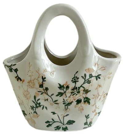 Baoblaze Vaso in ceramica a forma di borsa, elegante e unico, decorativo, con motivo floreale, per matrimonio, libreria, tavolo, cucina, casa.