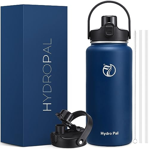 HydroPal Insulated Water Bottle with 2-in-1 Lid (Chug Lid/Straw Lid),40oz Double Walled Vacuum Stainless Steel Water Bottles, Water Jug with Straw, Wide Mouth (Blue)