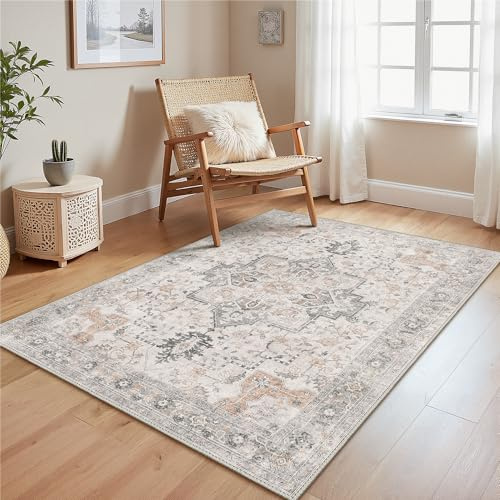 GENIMO Machine Washable Rugs Living Room, 120x170cm, Vintage Rug, Boho Area Rugs, Non-Slip Carpet, Low Pile, Non-Shedding, Traditional Oriental Printed Design, Dining Room, Home Office, Bedroom