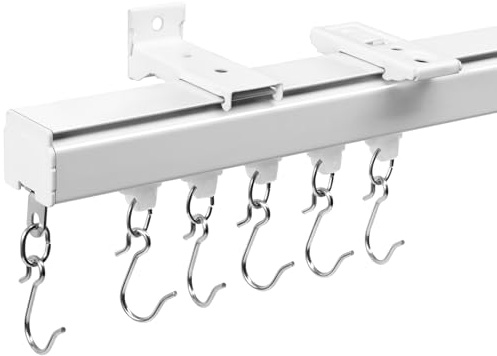 Houmiggle Aluminum Ceiling Curtain Track White 3-6 ft 1 Pack Wall Mount