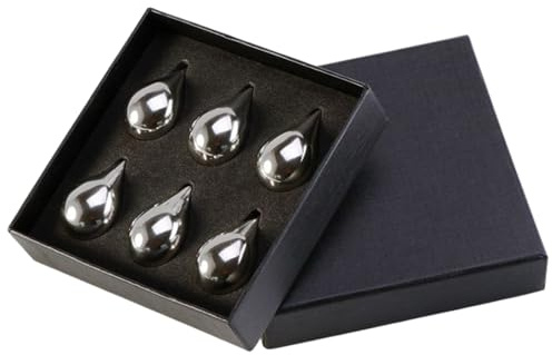 Cubitos de Hielo de Acero Inoxidable | 6 Piezas De Enfriamiento Metálicos En Forma De Gota | Piedras Enfriadoras De Acero Para Bebidas Y Whisky,Regalo Para Padre Fiestas Cócteles Refrescantes