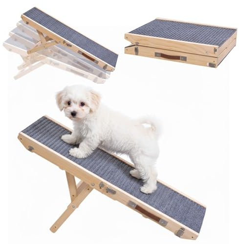 Caossuixin Rampa per cani in legno, a 4 livelli, regolabile da 24,5 cm a 45 cm, con cuscinetto antiscivolo per divano, auto, letto, lampade per cani di taglia media, piccole e scale
